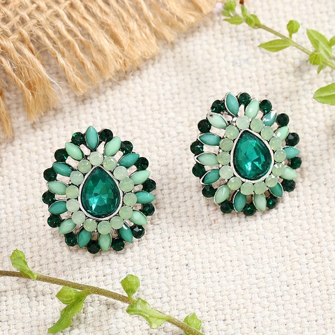 Vintage Alloy Water Drop Stud Earrings For Women Multi Color Rhinestone Resin Floral Cluster Geometric Earring Jewelry