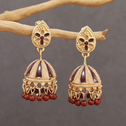 Vintage Ethnic Jhumka Bell Tassel Σκουλαρίκια Κράμα Σμάλτο Bohemian Indian Style Κρεμαστά Σκουλαρίκια για Γυναίκες Μόδα Κοσμήματα
