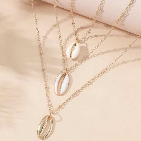 Collana con Pendente a Conchiglia Multistrato Bohemienne per Donna Lega Placcata Oro Gioielli di Moda per Vacanza al Mare