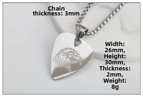 Stainless Steel Eagle Head Guitar Pick Pendant Necklace For Men Women Punk Rock Vintage Jewelry Engraved Music Lovers Gift