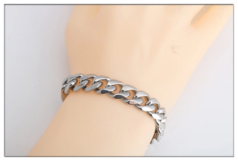 Pulsera de Cadena Cubana de Acero de Titanio para Hombres y Mujeres Pulido Espejo Geométrica Cadena de Eslabones Pulsera Joyería de Moda