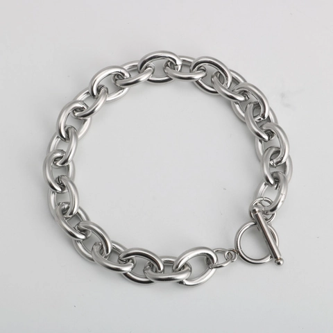 Pulsera de Cadena Gruesa de Acero Inoxidable Unisex Minimalista con Hebilla OT Cierre de Palanca Pulsera de Eslabones Hip Hop Color Plata Joyería de Mano Hombre Mujer