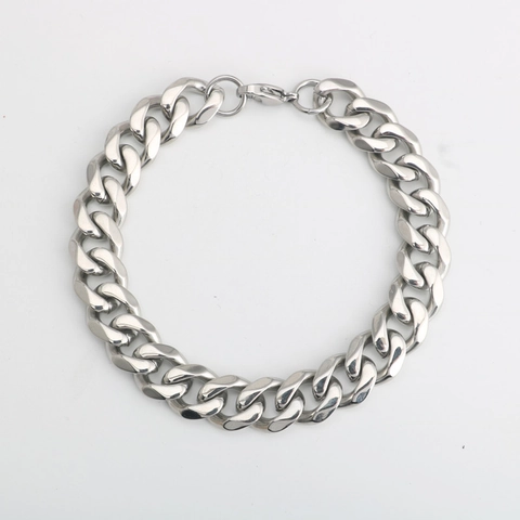 Pulsera de Cadena Cubana de Acero de Titanio para Hombres y Mujeres Pulido Espejo Geométrica Cadena de Eslabones Pulsera Joyería de Moda