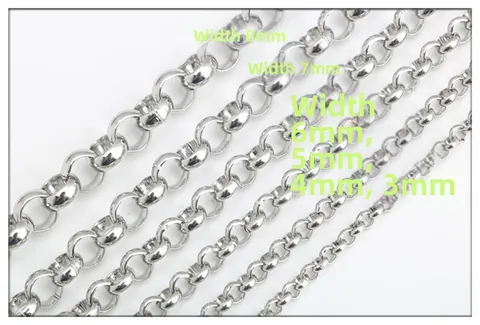 Collar de Cadena Rolo de Acero Inoxidable Pulido Cadena de Eslabones Redondos Plateada para Colgantes Joyería para Hombre Mujer