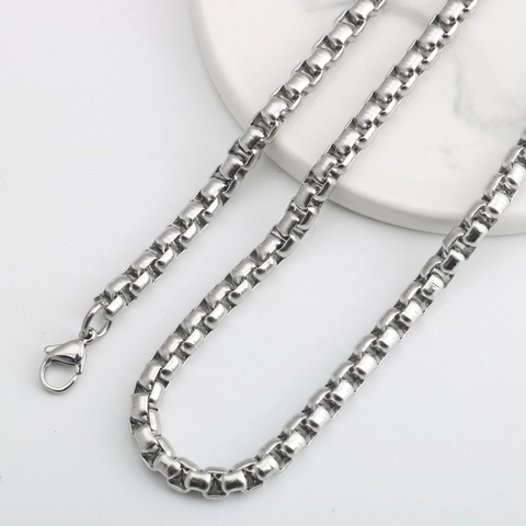 Collar de Cadena de Caja de Acero Inoxidable Minimalista Unisex Color Plata Cadena de Eslabones Geométricos Collares Básicos Simples para Hombres Mujeres Joyería