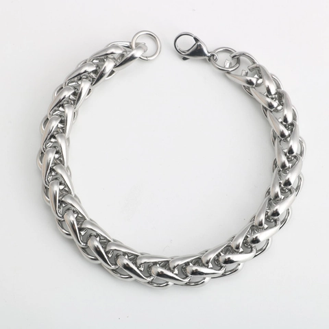 Pulsera de Cadena de Trigo de Acero Inoxidable Unisex Minimalista Tono Plateado Franco Tejido Joyería de Mano Accesorios