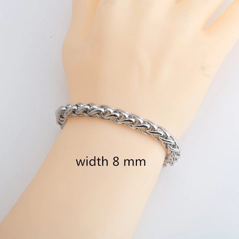 Pulsera de Cadena de Trigo de Acero Inoxidable Unisex Minimalista Tono Plateado Franco Tejido Joyería de Mano Accesorios