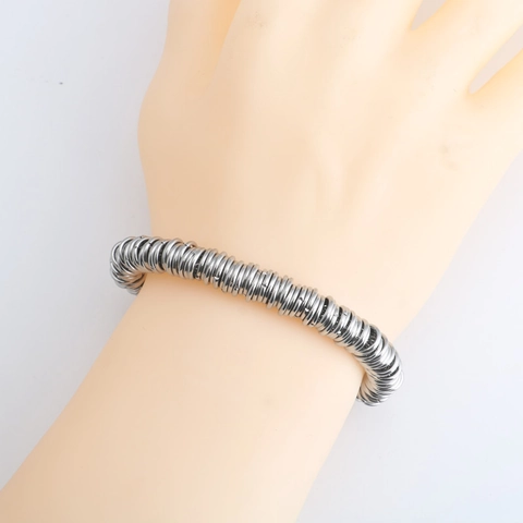 Bracelet Chaîne Tissé à la Main en Acier Titane Rétro pour Hommes Femmes Argent Géométrique Style Industriel Unisexe