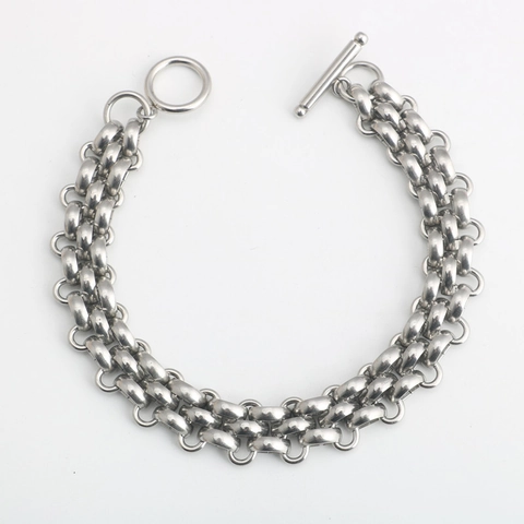 Pulsera de Cadena de Acero Inoxidable Minimalista Para Hombres Mujeres Estilo Industrial Punk Cierre OT Joyería de Eslabones de Varias Filas Regalo