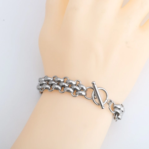 Pulsera de Cadena de Acero Inoxidable Minimalista Para Hombres Mujeres Estilo Industrial Punk Cierre OT Joyería de Eslabones de Varias Filas Regalo