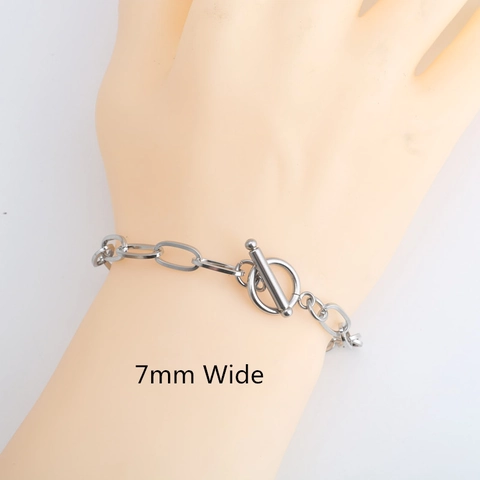 Minimalist Stainless Steel OT Clasp Bracelet For Men Women Hip Hop Style Thick Oval Link Chain Bracelet Jewelry Gift