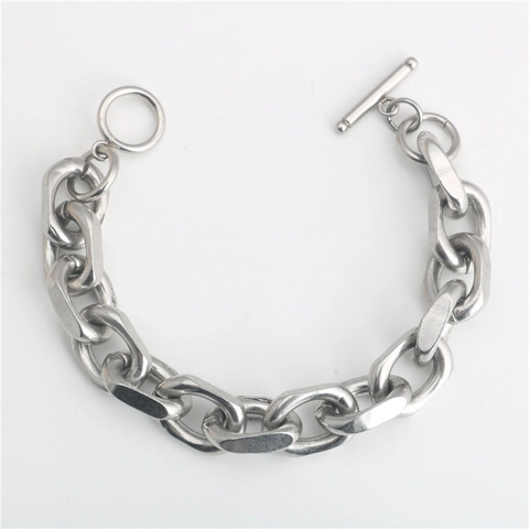 Pulsera de Cadena Gruesa de Hip Hop de Acero Inoxidable para Hombres Mujeres Punk Streetwear Pulsera de Eslabones Geométricos Con Cierre de Barra