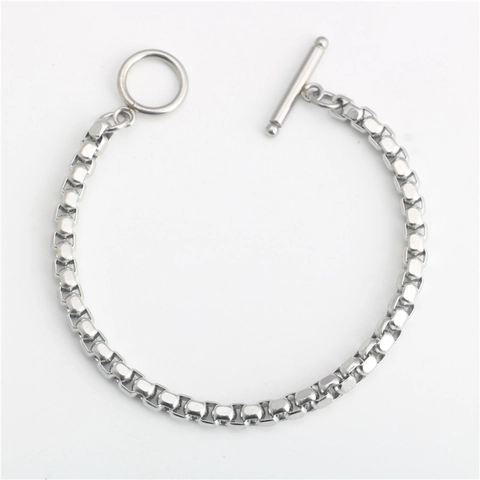 Bracciale Catena Veneziana Unisex in Acciaio Inossidabile Argento Lucido Hip Hop Chiusura a Olivetta Gioielli Regalo