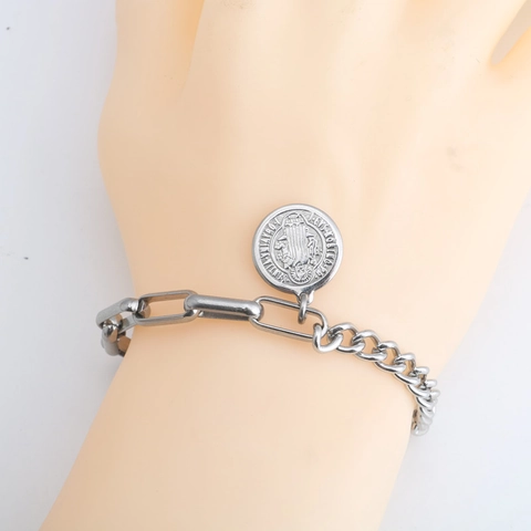 Sint Benedictus Medaille Armband Voor Heren Vrouwen Roestvrij Staal OT Gesp Paperclip Schakelketting Religieuze Sieraden