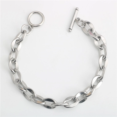 Minimalist Stainless Steel Chunky Chain Bracelet For Men Women Silver Tone Polished O Chain Toggle Clasp Hip Hop Jewelry