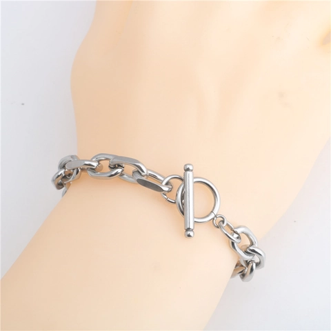 Pulsera de Cadena Gruesa de Hip Hop de Acero Inoxidable para Hombres Mujeres Punk Streetwear Pulsera de Eslabones Geométricos Con Cierre de Barra