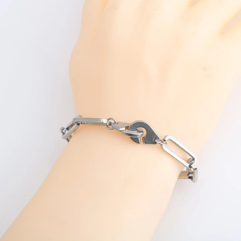Industrial Handcuff Buckle Stainless Steel Paperclip Chain Bracelet Unisex Hip Hop Minimalist Silver Link Jewelry Gift
