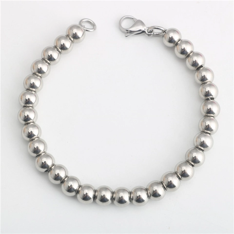 Pulsera Minimalista de Acero de Titanio con Cuentas Redondas para Hombre Mujer Estilo Hip Hop Street Pulsera de Cadena de Bolas Plateado Pulido Joyería Regalo