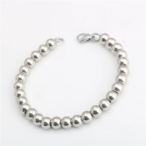 Pulsera Minimalista de Acero de Titanio con Cuentas Redondas para Hombre Mujer Estilo Hip Hop Street Pulsera de Cadena de Bolas Plateado Pulido Joyería Regalo