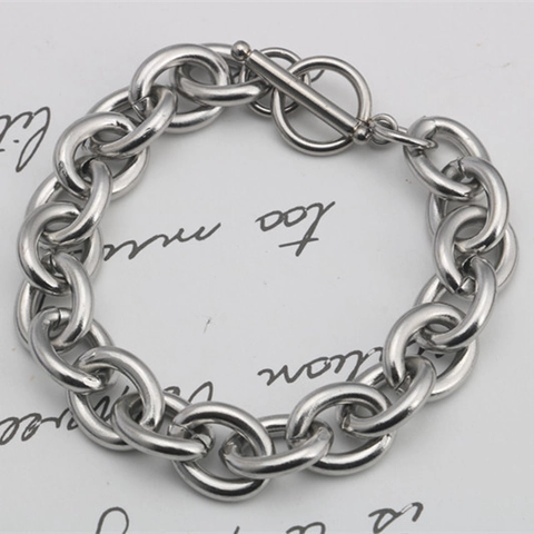 Bracciale a Catena Grossa in Acciaio Inossidabile per Uomo Donna Punk Hip Hop Catena O Link Gioielli Con Chiusura OT Tono Argento