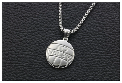 Collana con Ciondolo a Pallavolo in Acciaio al Titanio Argento I Love Volley Cuore Collana a Medaglia Rotonda Gioielli per Appassionati di Sport Regalo Uomo Donna