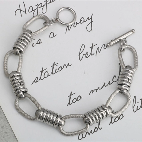 Titanium Steel Punk Hip Hop Bracelet For Men Women Toggle Clasp Chunky O-Chain Handmade Geometric Industrial Style Jewelry Gift