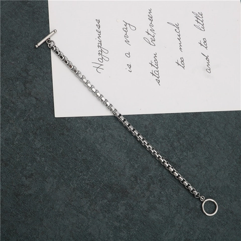 Bracciale a Catena Box in Acciaio al Titanio Minimalista Chiusura a T in Metallo Argento Gioielli Hip Hop Punk Unisex