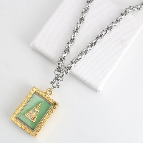 Stainless Steel Twist Rope Chain Necklace Alloy Gold Buddha Pendant Religious Ethnic Amulet Jewelry For Men Women Daily Decor