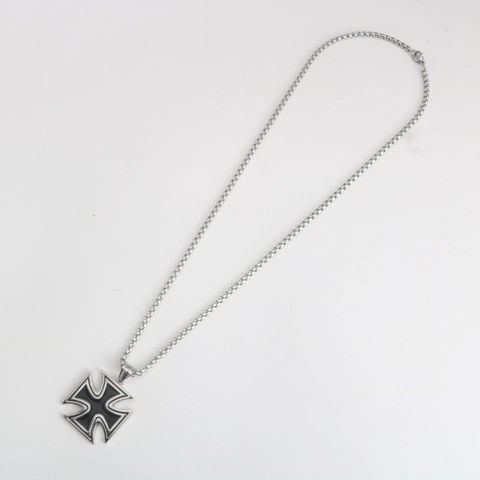 Retro Stainless Steel Iron Cross Pendant Necklace For Men Women Gothic Punk Biker Jewelry Drip Oil Black Silver Color