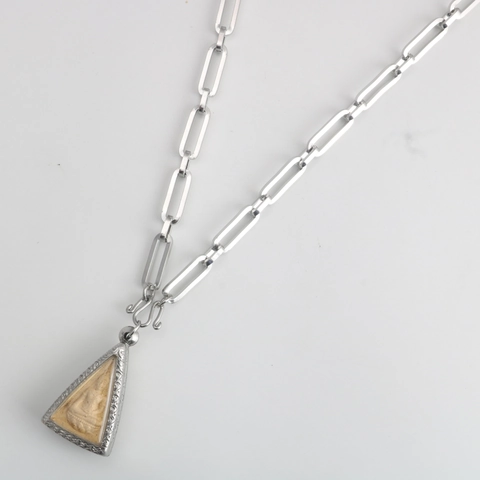 Stainless Steel Thai Amulet Necklace Chain Vintage Paperclip Link Necklace With S-Hook For Men Women Religious Jewelry