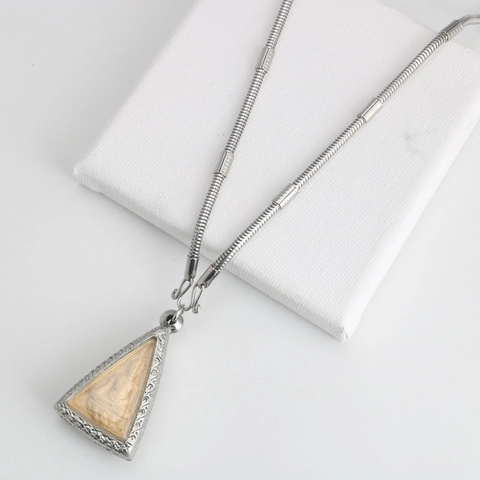 Vintage Thai Buddha Amulet Pendant Necklace For Men Women Stainless Steel Carved Frame Triangle Snake Chain Silver Jewelry