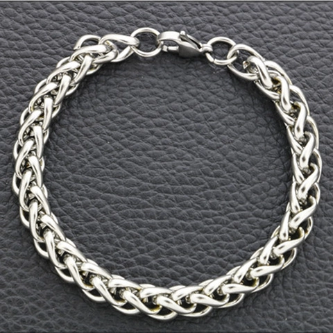 Pulsera de Cadena de Trigo Vintage de Acero Inoxidable para Hombre Mujer Punk Hip Hop Tejido Pulsera de Eslabones Tono Plata