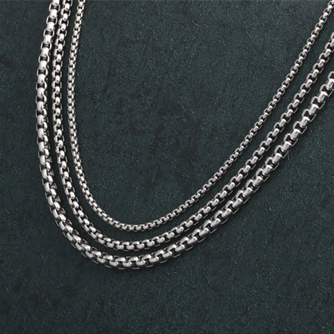 Collar de Cadena de Caja de Acero de Titanio Pulido Cadena de Eslabones Redondos Para Hombres Mujeres Joyería de Moda Industrial