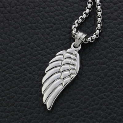 Hip Hop Angel Wing Feather Pendant Necklace For Men Women Stainless Steel Titanium Steel Long Box Chain Jewelry Gift