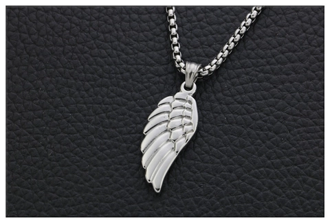 Hip Hop Angel Wing Feather Pendant Necklace For Men Women Stainless Steel Titanium Steel Long Box Chain Jewelry Gift