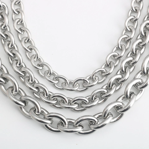 Collar de Cadena de Eslabones de Acero Inoxidable Para Hombres Mujeres Cadena de O Pesada Hip Hop Punk Joyería Plata Pulida