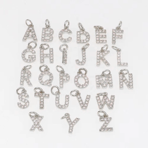 Mikro Pave Zirkonia Englisches Alphabet Buchstaben Anhänger Kupfer Charm Palladium-beschichtet Für DIY Halskette Schmuckherstellung Damen