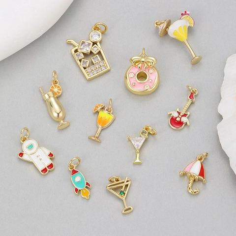 14K Gold Plated Brass Enamel Rocket Astronaut Charms DIY Jewelry Pendants For Necklace Bracelet Making Cartoon Findings