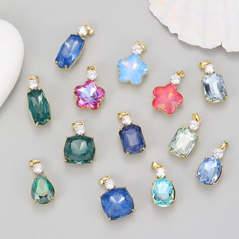 14K Vergoldeter Kupfer Zirkonia Anhänger DIY Schmuckherstellung Zubehör Geometrische Stern Blume Oval Halskette Anhänger