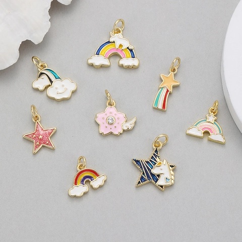 Cartoon DIY Koperen Geëmailleerde Hangers Regenboog Ster Eenhoorn Charms Voor Sieraden Maken Handgemaakte Ketting Armband Accessoire