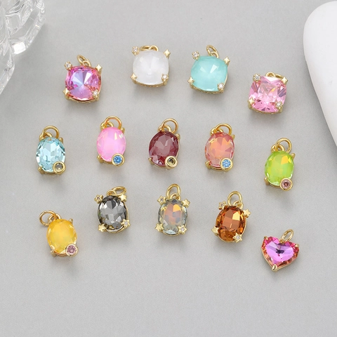 14K Gold Plated Copper Zirconia Oval Heart Square Pendant Charm For DIY Necklace Earring Making Pendant Only (Without Chain)