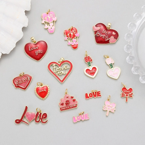 Brass Gold Plated Heart Rose Hot Air Balloon Enamel Charms Pendants DIY Jewelry Accessories For Necklace Bracelet Earrings