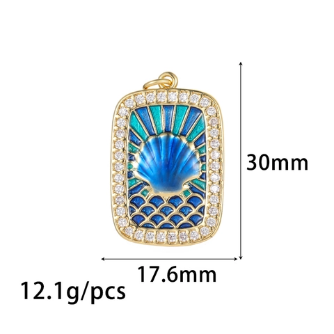 Tarot Card Style Gold Plated Copper Enamel Marine Life Pendant Zirconia Sea Snail Dolphin Sea Horse Jewelry Accessory