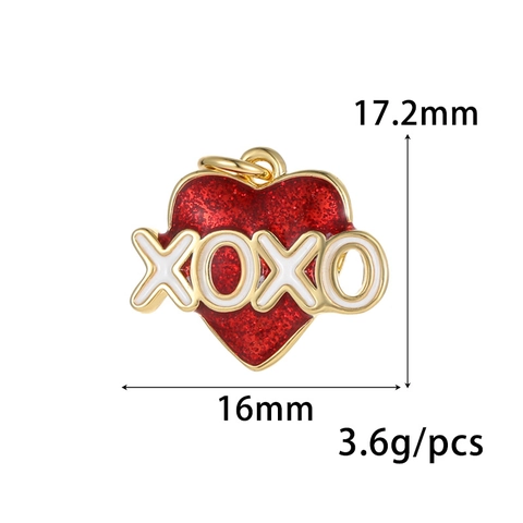 Valentine's Day DIY Heart Gnome Pendants Gold Plated Copper Enamel XOXO Charms For Handmade Necklace Bracelet Jewelry Making
