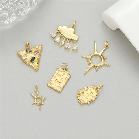 Copper 14K Gold Plated DIY Pendant Simple Star Cloud Love Letter Rhinestone Inlaid Handmade Jewelry Making Charms For Necklace