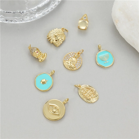 14K Gold Plated Copper Pendants Religious Buddha Indian Chief Evil Eye Enamel Charms For DIY Necklace Bracelet Earrings Making Unisex Jewelry Findings