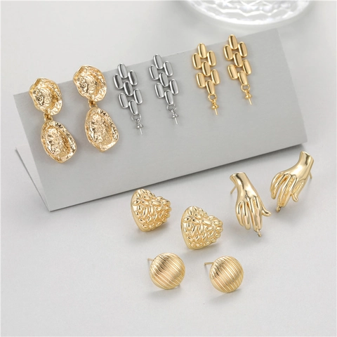 Squisiti Orecchini Geometrici in Rame Placcato Oro 14K DIY Minimalisti con Strass Forma di Cuore Palmo per Donna Gioielli di Moda