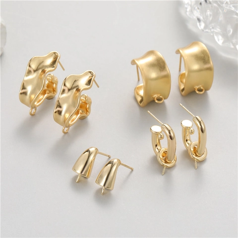 Componenti per Orecchini a C in Rame Placcato Oro 14K Con Perno in Argento Sterling 925 per Accessori per la Creazione di Gioielli DIY