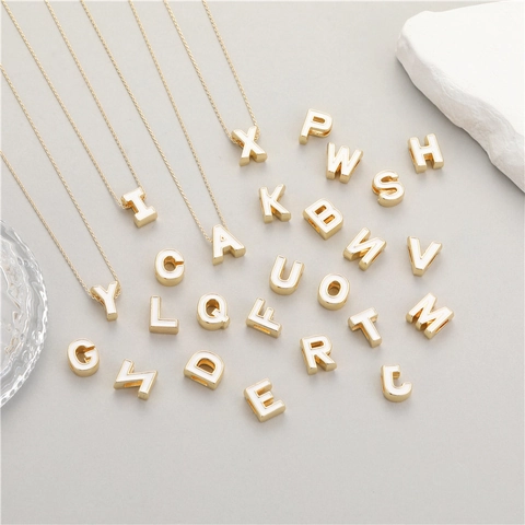 14K Gold Plated Copper Alphabet Initial Letter Pendant With White Enamel For DIY Jewelry Making Necklace Accessories Women