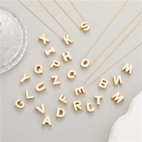 14K Gold Plated Copper Alphabet Initial Letter Pendant With White Enamel For DIY Jewelry Making Necklace Accessories Women